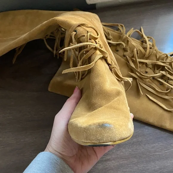 VTG suede fringe 👢 boho- chic boots - Picture 4 of 7
